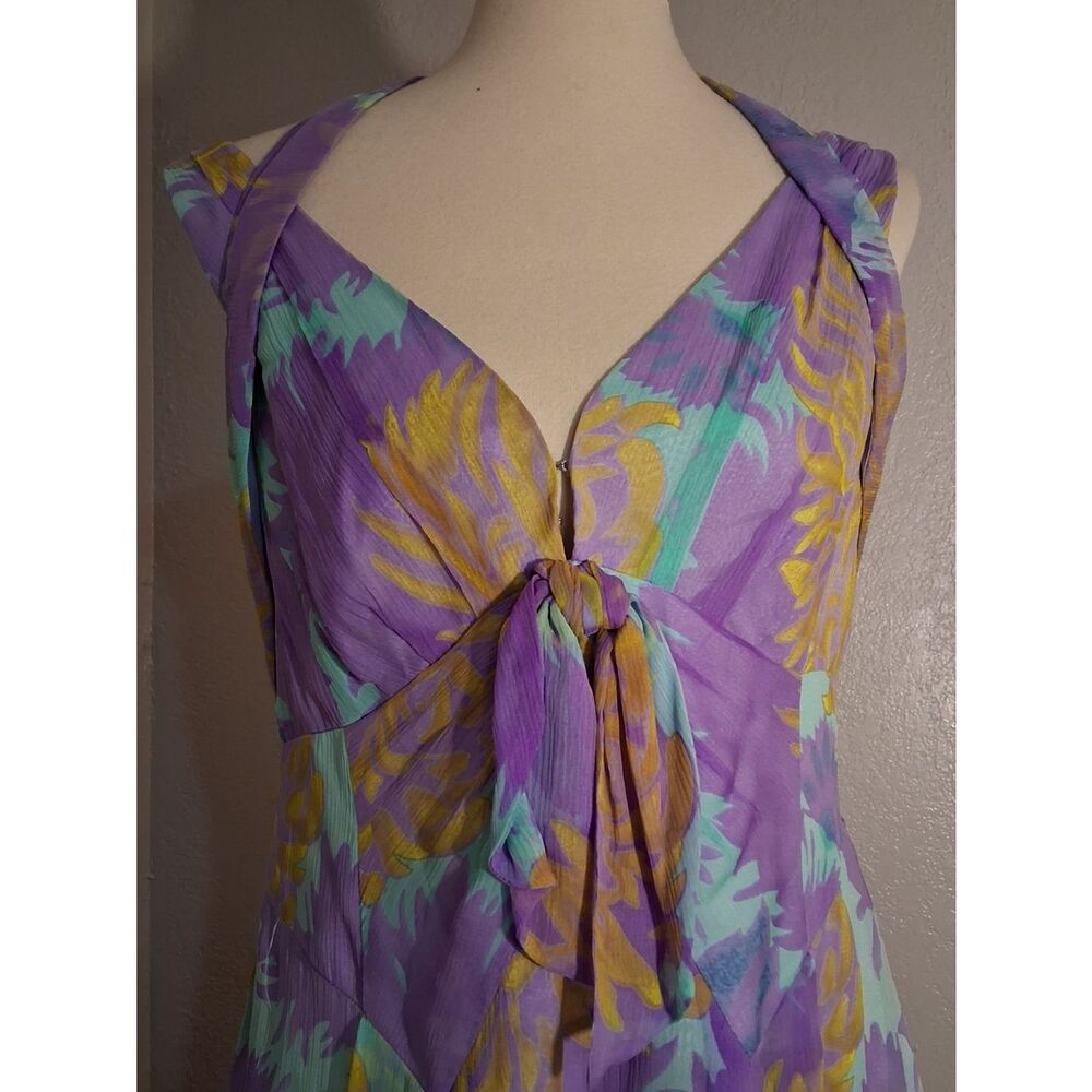 Nanette Lepore 100% Silk Lavender Floral Tie-Front Midi Dress - Picture 4 of 16